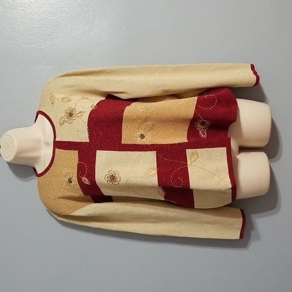 Alfred dunner XL gold &burgundy embroidered floral with gold sparkle and beading - Picture 9 of 17